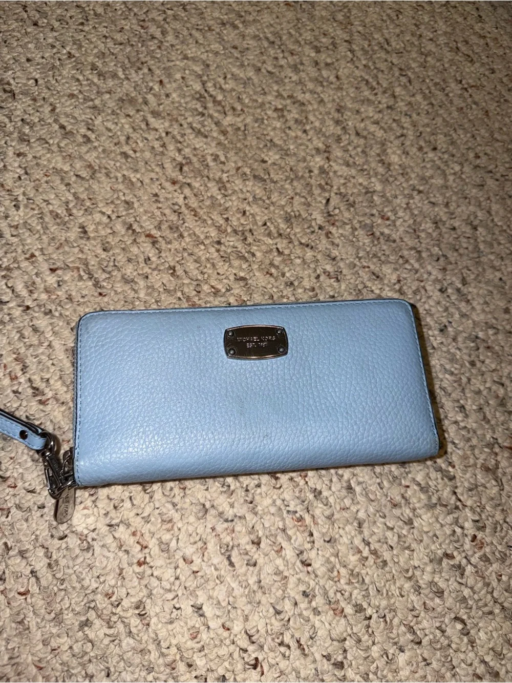 Michael Kors Powder Blue Pebbled Leather Wristlet Wallet